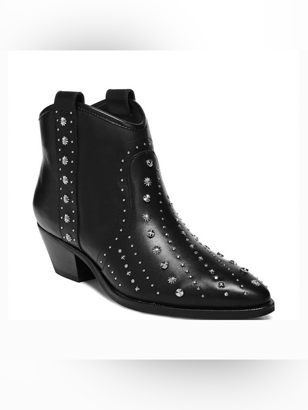 Sam Edelman NWT Brian Ankle Western Boots Pointed Toe Leather Black Silver sz 8